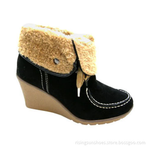 Women's dress boots, wedge heel short boots with warm fur lining, popular & trendy design for winter